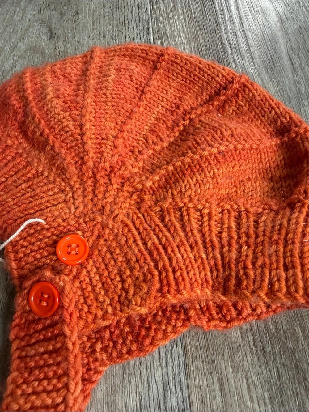 Hand Knitted | Children's Orange Knit Button Bonnet